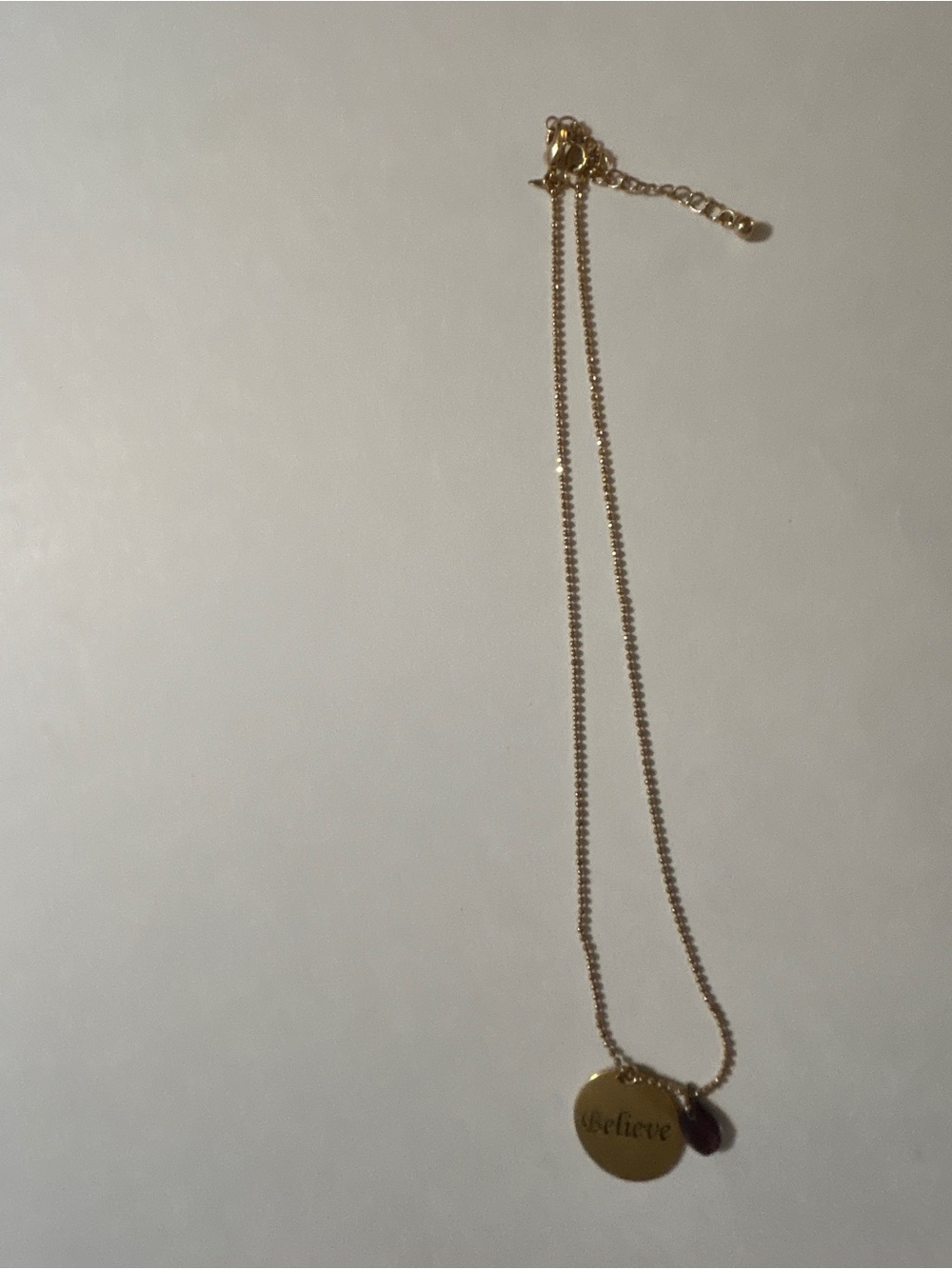 Vintage Avon Reversible Believe Croire Disc Pendant Necklace Amethyst Bead